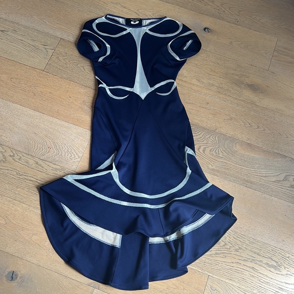 Junya Wantanabe Comme des Garcons neoprene mesh panel dress, blue and white - Picture 7 of 10